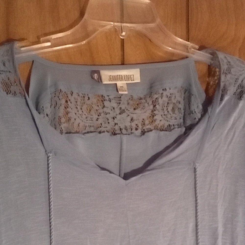 Jennifer Lopez Light Blue Lace Blouse